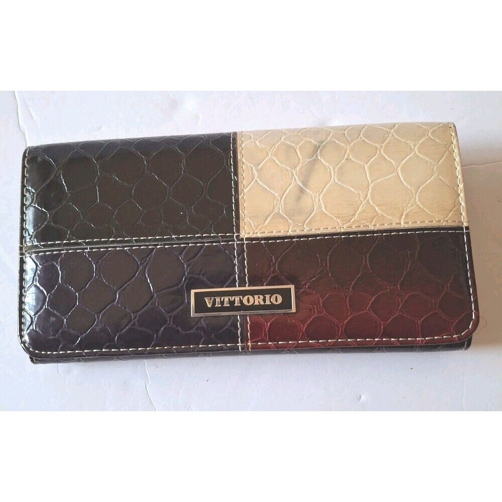 Vittorio Trifold Women's Wallet Color Block Crackled Leather Soft Luxury